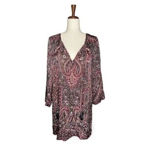 Calypso St. Barth Padouri 100% Silk Tunic Dress Pink Grey Paisley Boho Size M